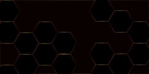 abstract background with golden hexagons .a gold bright light on a dark Abstract black and gold hexagonal luxury . digital black hexagonal honeycomb background. , tech style geometric texture 