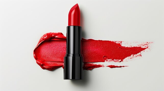 recommend clip art: red lipstick glossy texture, texture outline isolated on white background. Cosmetic product sample copy space, high quality