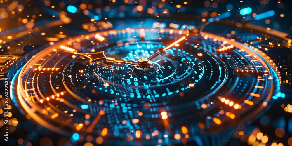 Poster digital data flow clockabstract technological hands time concept image