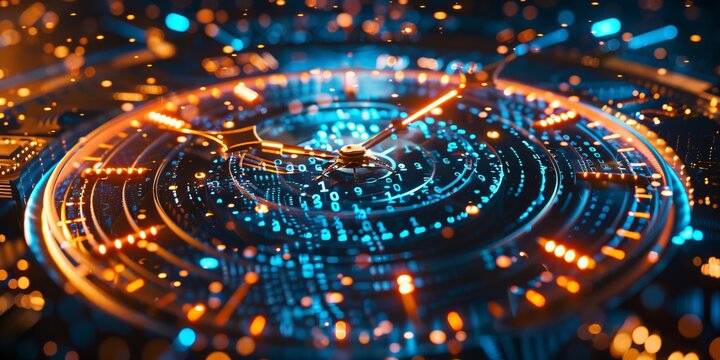 Digital Data Flow ClockAbstract Technological Hands Time Concept Image