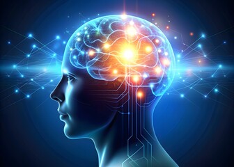 A human head with the brain abstract thought, and a background