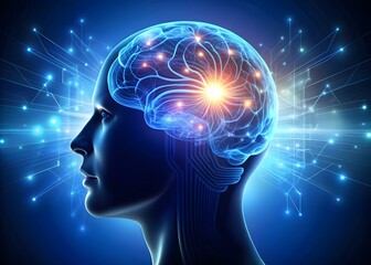 A human head with the brain abstract thought, and a background