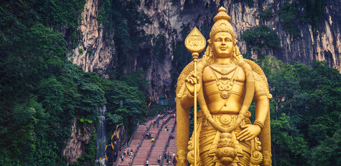 Statue of Lord Muragan and entrance at Batu Caves in Kuala Lumpur, Malaysia.