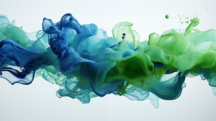 Blue Fluid Paint Drained on Green Background, Abstract Image, Texture, Pattern Background, Wallpaper, Background, Cover and Screen of Mobile, Smartphone, Computer, Laptop, Format 9:16 and 16:9