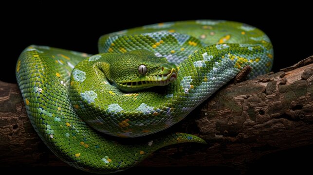 close up of a green snake