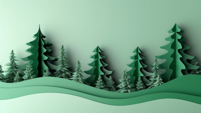 eco-friendly christmas concept background with a green paper-cut pine tree template