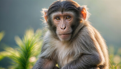 Obraz premium Portrait of a baby macaque close-up.
