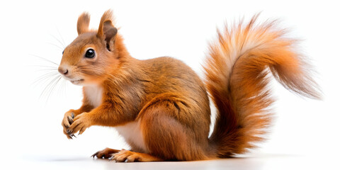 sitting red squirrel isolated on a white background