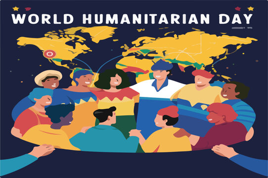 Print  World Humanitarian Day Celebration. August 19. vector illustration. poster, banner, card, flyer. charity event. humanitarian day awareness. international humanitarian day background. August 19