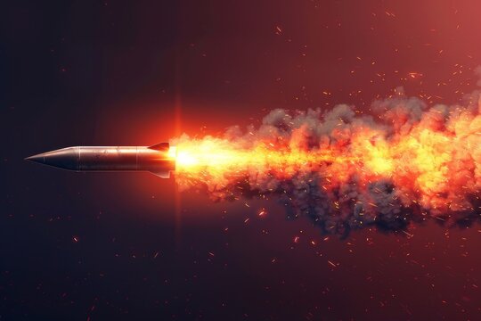 rocket emits a massive plume of swirling smoke as it blasts off into the sky.