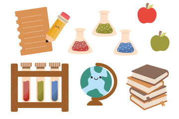 Back to school elements. School and education items. Set of supplies and stationery