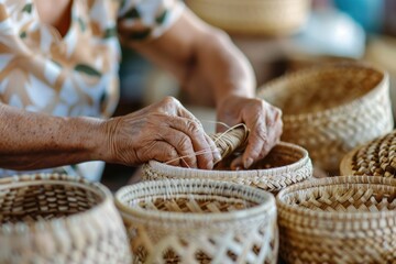 Close-up of Hands Weaving a Basket