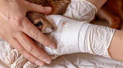 Injured Squirrel Being Held by Vet