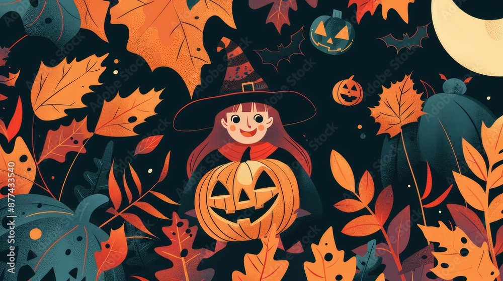 Sticker halloween background with pumpkins