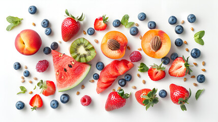 Colorful Assortment of Fresh Summer Fruits on White Background