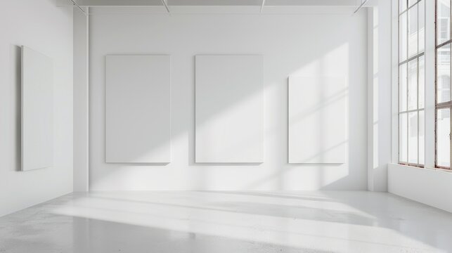 White canvas posters in bright modern gallery