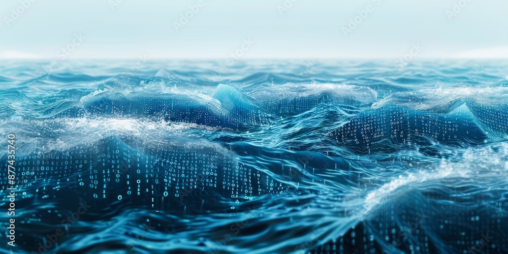 Poster digital binary code abstract ocean waves illustration for stock image