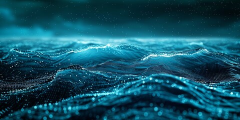 Binary Code Abstract Ocean Waves Art on Digital Canvas Conceptual Illustration