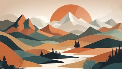 Landscape illustration anime style background, Generative Ai