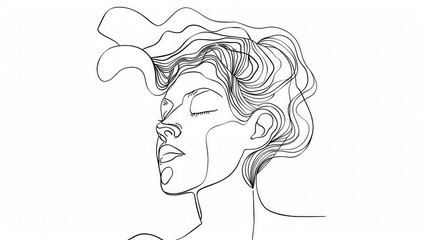 Continuous One Line Mental Chaos Brain Head Health Mind Art Sketch Вoodle Сoncept. Stress Therapy Problem Continuous One Line Drawing. A Single Stroke of Healing