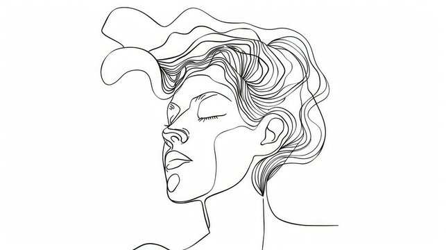 Continuous One Line Mental Chaos Brain Head Health Mind Art Sketch Вoodle Сoncept. Stress Therapy Problem Continuous One Line Drawing. A Single Stroke of Healing