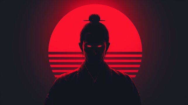 A samurai with a tearstreaked face under a crimson sunset, closeup, intense shadows, manga style