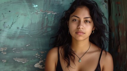 Fototapeta premium Direct_flash_portrait_of_young_latina_women_generative_ai