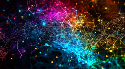 Obraz premium Abstract Background. Vibrant Network of Connections with Colorful Particles and Lines