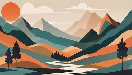 Landscape illustration anime style background, Generative Ai