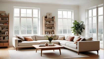 3D Render Living room Modern Interior with house lighting background 