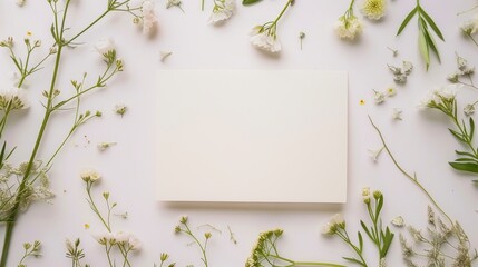 Empty white card with wildflowers