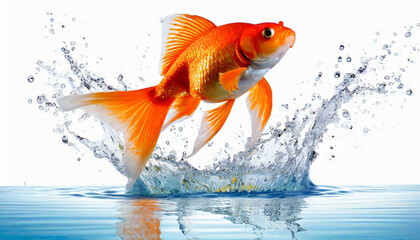 Goldfish jumping out of round fishbowl into freedom