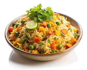 indian traditional food bowl of vegetable biryani with colorful vegetables