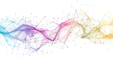 Abstract colorful wave pattern with connecting dots and lines. Digital technology background concept of science, network, data, communication.