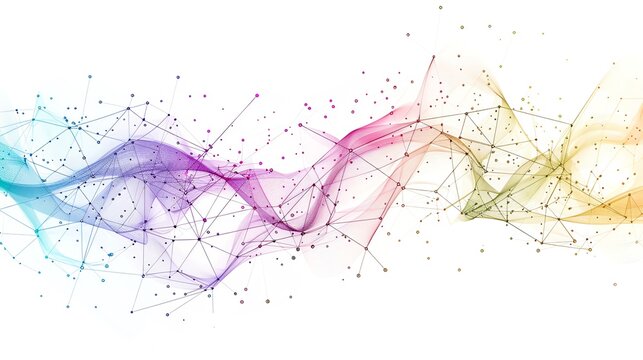 Abstract colorful wave pattern with connecting dots and lines. Digital technology background concept of science, network, data, communication.