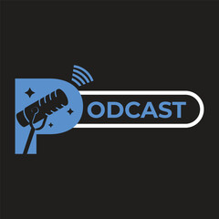 Podcast or Radio Logo design using Microphone. Vector illustration.