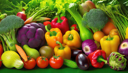 market with a colorful variety of fresh fruits and vegetables under soft light.