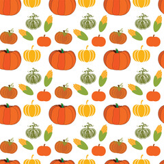 Pumpkin Variations With Corn Seamless Vector Pattern Design