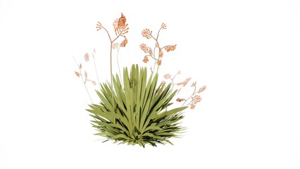 Beautiful model of grass or plants and flowers to decorate the garden on a white background