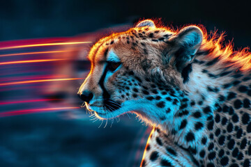 A cheetah racing forward, showcasing quickness in logistics and sports