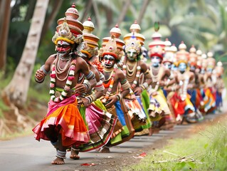 Traditional Indian dancers perform in colorful costumes during a festival.