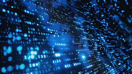 Flowing lines of blue binary code in a digital light