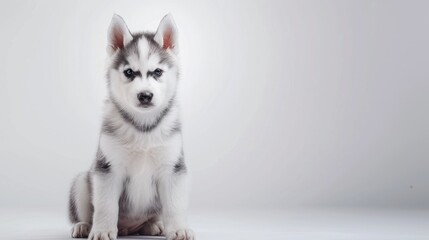 Fototapeta premium Adorable Siberian Husky puppy posing on white background