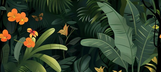 background with seamless texture of leaves and flowers