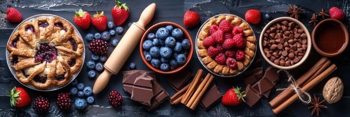 Fototapeta premium Blueberry, Raspberry and Chocolate Pie Ingredients