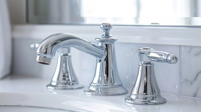 Outdated bathroom fixtures with chrome hardware showing signs of maintenance for leaky faucet or shower fittings