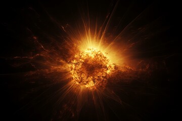 Intense, fiery explosion resembling a cosmic event or supernova, radiating energy and light