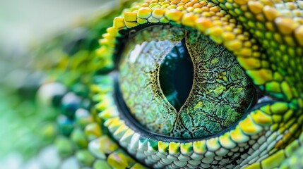 Obraz premium Green eye with lizard pattern
