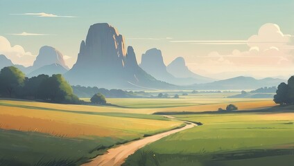 Fototapeta premium Landscape illustration anime style background, Generative Ai