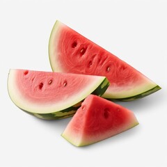 Fresh and juicy watermelon slices on white background.